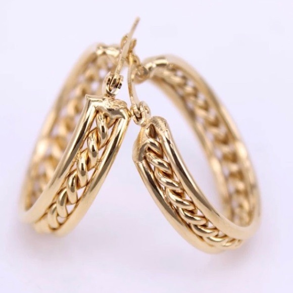 NEW 18K YELLOW GOLD HOOP EARRINGS - Picture 2 of 6